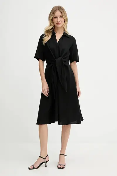 Lněné šaty Tommy Hilfiger černá barva, mini, WW0WW45836