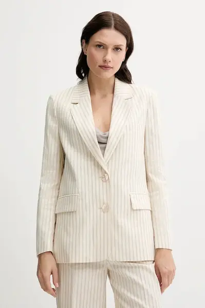 Sako s příměsí lnu Sisley béžová barva, 25ICLW030