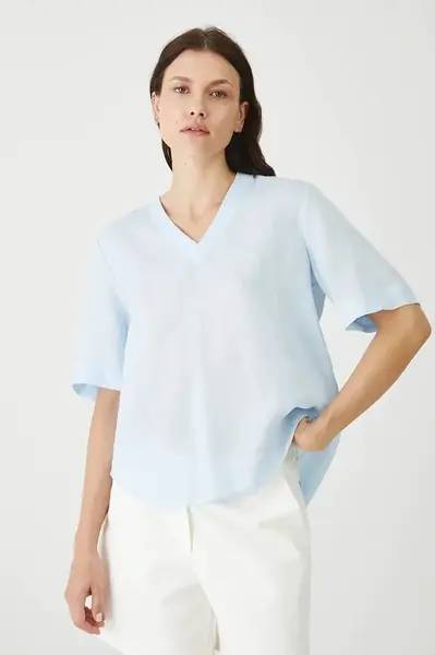 Lněná halenka Medicine dámská, modrá barva, hladká