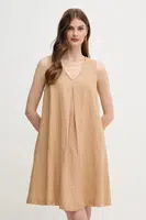 Lněné šaty United Colors of Benetton béžová barva, mini, 4AGHDV0AX