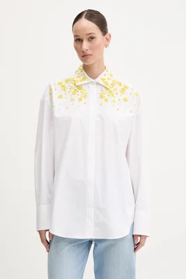 Bavlněná košile MSGM dámská, bílá barva, regular, s klasickým límcem, 3842MDE23X.257315