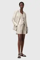 Lněné kraťasy AllSaints AVERIE dámské, stříbrná barva, medium waist, W069QC