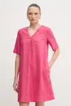 Lněné šaty United Colors of Benetton růžová barva, mini, oversize, 4AGHDV0B0