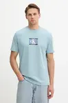 Bavlněné tričko Calvin Klein pánské, modrá barva, s potiskem, LV04RC854G