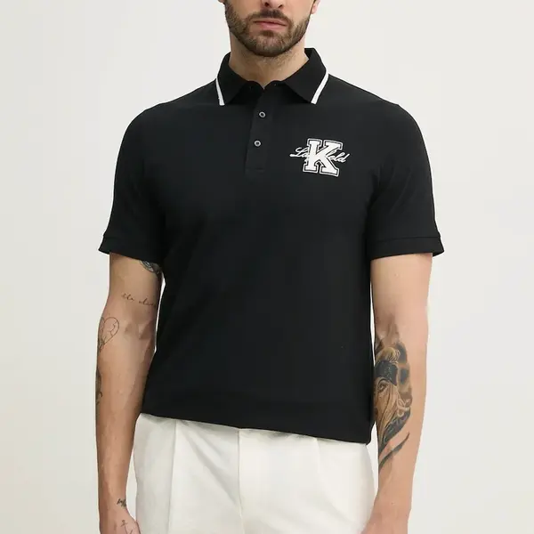 Polo tričko Karl Lagerfeld černá barva, s aplikací, 552221.745015