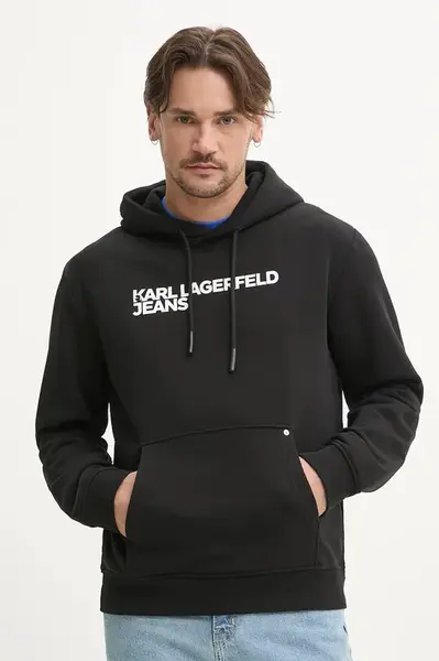 Mikina Karl Lagerfeld Jeans pánská, černá barva, s kapucí, s potiskem, A2M20049