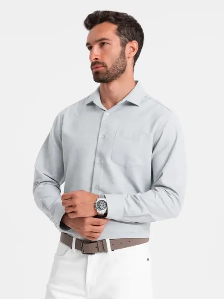 Ombre Men's shirt with pocket REGULAR FIT - light grey melange