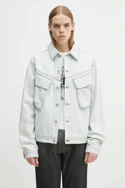Džínová bunda Marcelo Burlon Bleach Denim Cargo Jacket Light Blue No