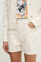 Džínové šortky Moschino Jeans dámské, béžová barva, hladké, high waist, 0347 3718