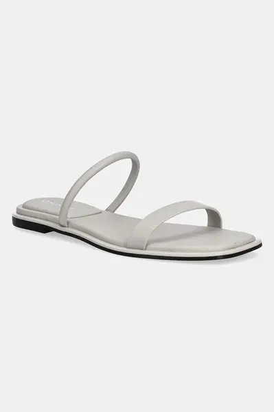 Kožené pantofle Calvin Klein FLAT SANDAL SQUARED 2-BAR LTH