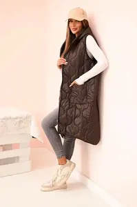 Kesi Włoski Dámská prošívaná vesta Plus Size s kapucí na zip mocca