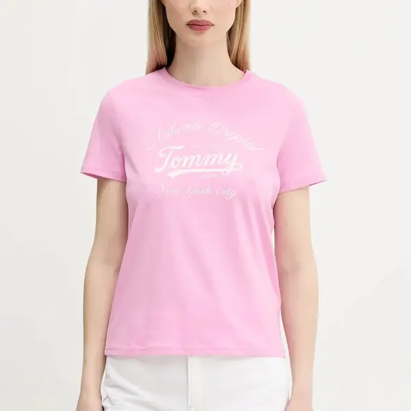 Tričko Tommy Jeans dámské, růžová barva, DW0DW21404