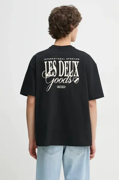Bavlněné tričko Les Deux černá barva, s potiskem, LDM101212