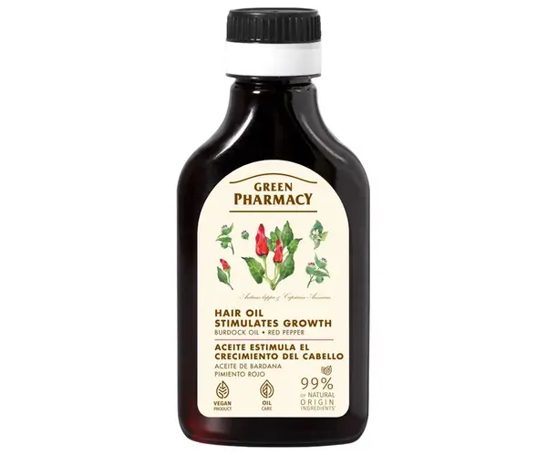 Olej pro podporu růstu vlasů s lopuchovým olejem a červenou papričkou Green Pharmacy Stimulates Hair Growth Oil - 100 ml