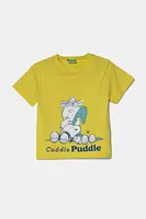 Dětské bavlněné tričko United Colors of Benetton zelená barva, s potiskem, 3X1SG10IB