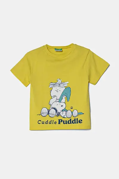 Dětské bavlněné tričko United Colors of Benetton zelená barva, s potiskem, 3X1SG10IB