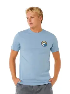 Rip curl pánské tričko Pacific Rinse Stacked Faded Denim | Modrá | Velikost M | 100% bavlna