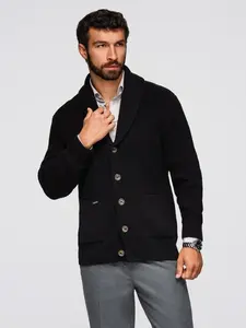 Ombre Men's cotton cardigan sweater with shawl collar - black