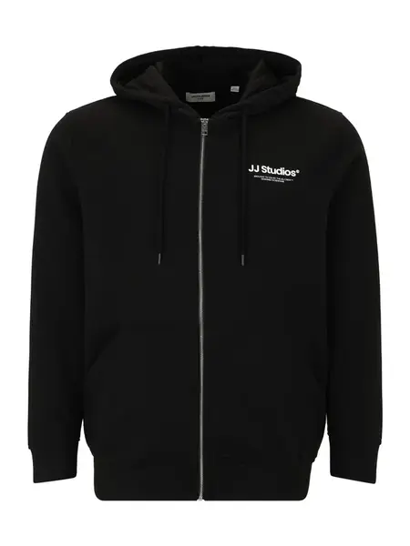 Jack & Jones Plus Tepláková bunda 'JJESOHO'  čierna / biela