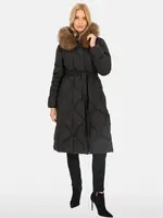 PERSO Woman's Women's long tied real down coat with raccoon fur ,  color