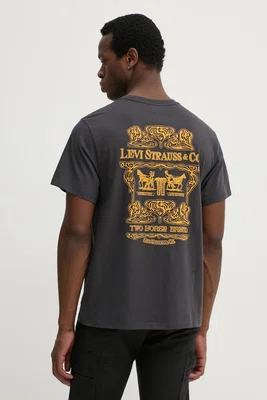 Bavlněné tričko Levi's SS RELAXED FIT TEE šedá barva, s potiskem, 16143