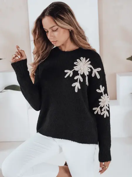 Dámsky čierny sveter s kvetinovým vzorom