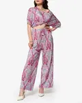 Resti Fuchsia-blue ribbed women's set with print- Clothing
