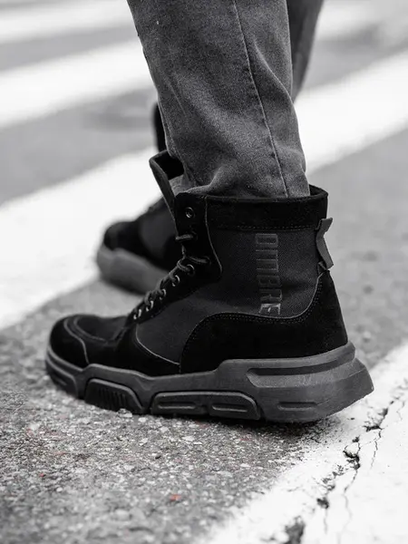 Ombre Men's ankle sneaker boots with sculpted sole - black