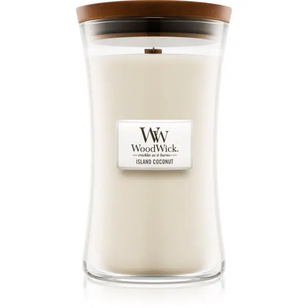 Woodwick Island Coconut vonná sviečka s dreveným knotom 609.5 g