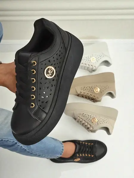 Resti Aurelia Nero - Black platform made of eco-leather, model LH201-8