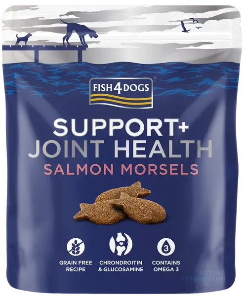 FISH4DOGS Pamlsky pre psov na podporu zdravia kĺbov s lososovými kúskami 225 g