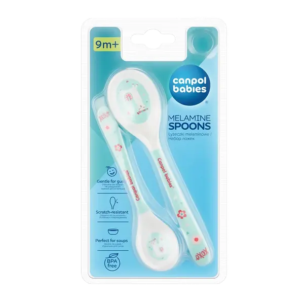 CANPOL BABIES Melamínové lyžice Exotic Animals tyrkysové 2 ks