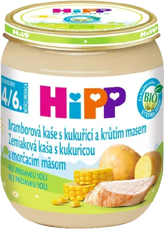 HIPP BIO Zemiaky a kukurica s morčacím mäsom, 125 g