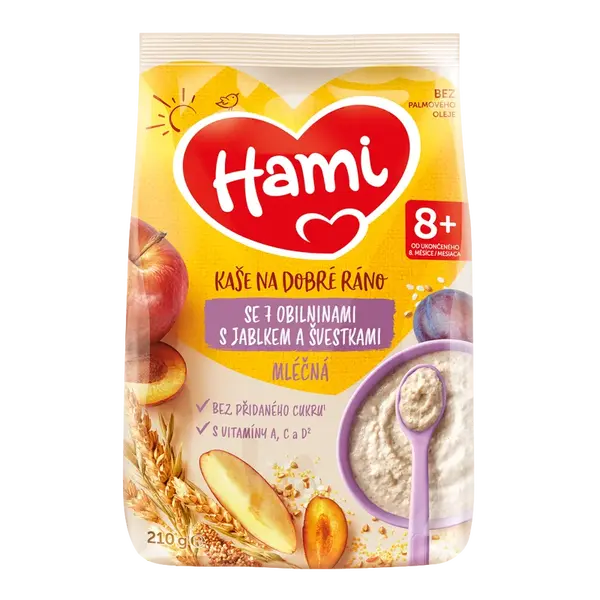 HAMI Kaša mliečna so 7 obilninami s jablkom a slivkami 210 g