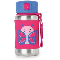 Skip Hop Zoo Straw Bottle fľaša na vodu z nehrdzavejúcej ocele s rúrkou Butterfly 12 m+ 350 ml