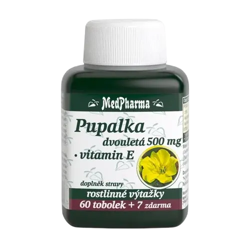 MEDPHARMA Pupalka dvojročná 500 mg + Vitamín E 67 tvrdých kapsúl