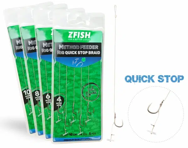 Zfish náväzec method feeder rig quick stop braid 10 cm 5 ks - veľkosť háčika 8