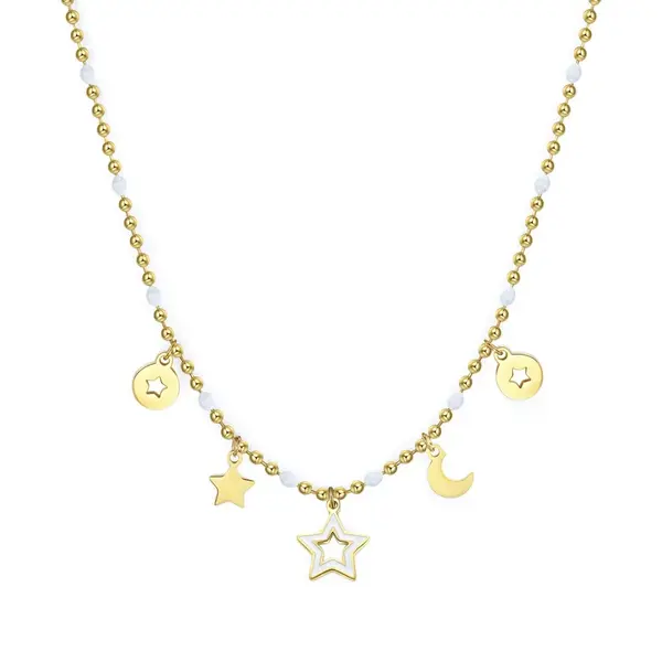 S'Agapõ Pozlátený oceľový náhrdelník s príveskami Vibes SVB04