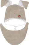 Z&Z Dvouvrstvá pletená čepice na zavazování s šátkem 2v1, Zajíček - béžová vel.  62