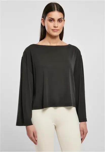 Women's short modal neckline Bateau with long sleeves, black