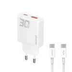 Dudao A30EUT GaN sieťová nabíjačka USB / USB-C 30W + kábel USB-C, biela