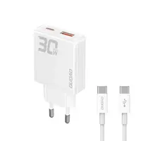 Dudao A30EUT GaN sieťová nabíjačka USB / USB-C 30W + kábel USB-C, biela