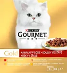 Gourmet Gold konzervy pre mačky hovädzie, morka a kačica, losos a kura, kura a pečeň v šťave 8×85 g
