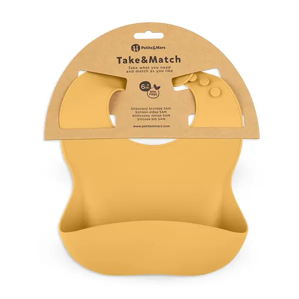 PETITE&MARS Podbradník silikónový Take&Match Intense Ochre 6m+