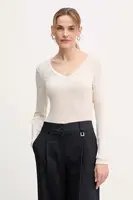 Tričko s dlouhým rukávem s příměsí kašmíru United Colors of Benetton béžová barva, 3LRU3M076