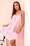 Kesi Włoski Dámské mušelínové šaty s ramínky a volánem bonbónově růžová