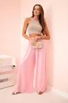 Kesi Włoski Široké dámské kalhoty s elastickým pasem světle růžová