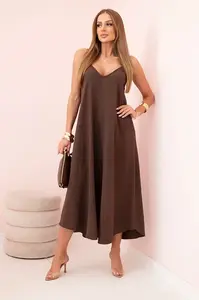 Kesi Włoski Mušelínové šaty na ramínka hnědá