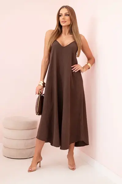 Kesi Włoski Mušelínové šaty na ramínka hnědá