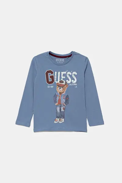Dětské bavlněné tričko s dlouhým rukávem Guess modrá barva, N5YI23 K8HM4